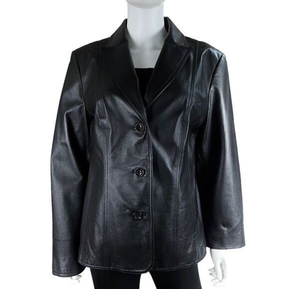 East 5th Black leather Jacket 3 Button Tailored Y2K Minimalist Vintage Blazer